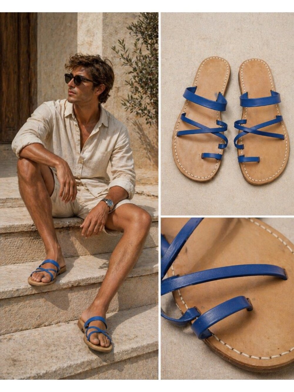Il Sandalo Capri Leather Sandals Blue Strappy Flat Italy EU 46 Unisex